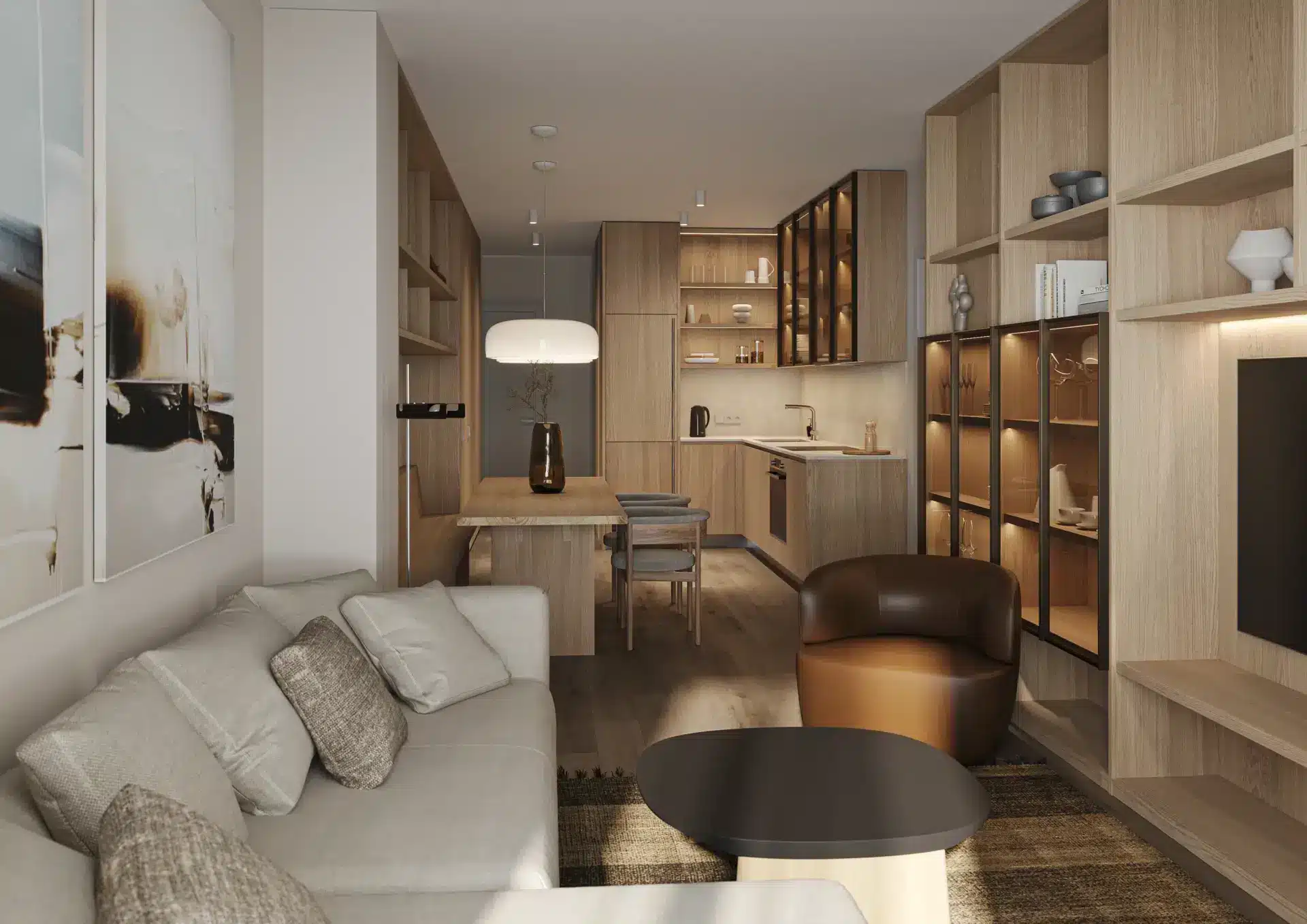 Galerija 34 Viesistaba smilšu bēšā apdarē